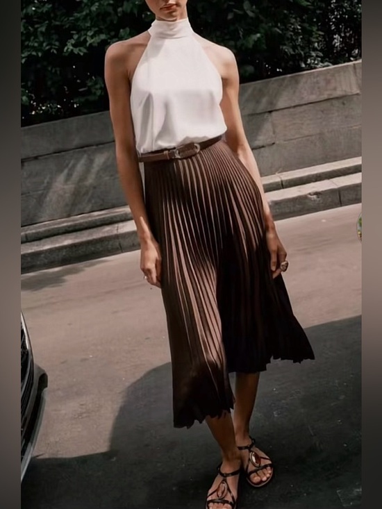 Zara Dresses & Skirts - Zara Combo pleated dress Brown Choco and Ivory NWT